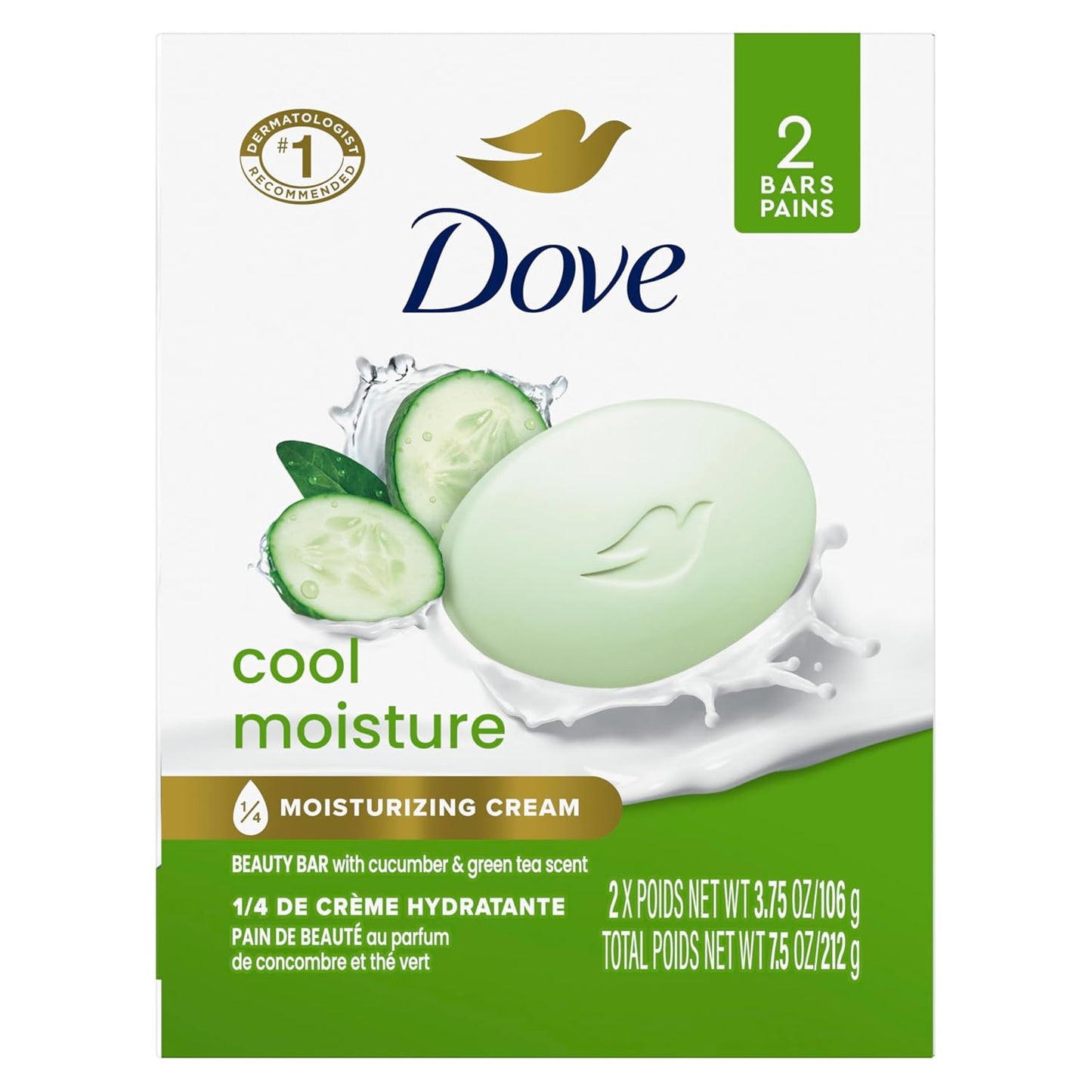 Dove Skin Care Beauty Bar For Softer Skin Cucumber and Green Tea More Moisturizing Than Bar Soap 3.75 oz, 14 Bars