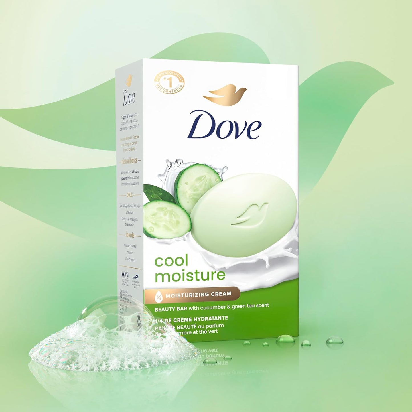 Dove Skin Care Beauty Bar For Softer Skin Cucumber and Green Tea More Moisturizing Than Bar Soap 3.75 oz, 14 Bars