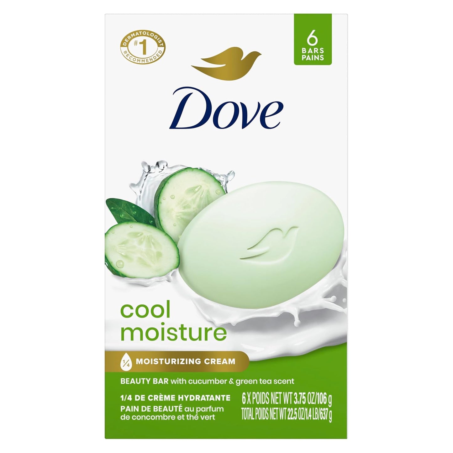 Dove Skin Care Beauty Bar For Softer Skin Cucumber and Green Tea More Moisturizing Than Bar Soap 3.75 oz, 14 Bars