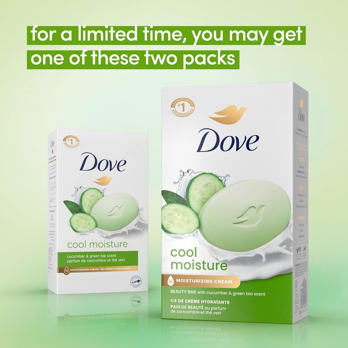 Dove Skin Care Beauty Bar For Softer Skin Cucumber and Green Tea More Moisturizing Than Bar Soap 3.75 oz, 14 Bars